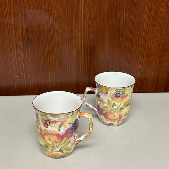 Vintage fruits Pattern with Gold Rim plate and mug Set - Picture 12 of 12